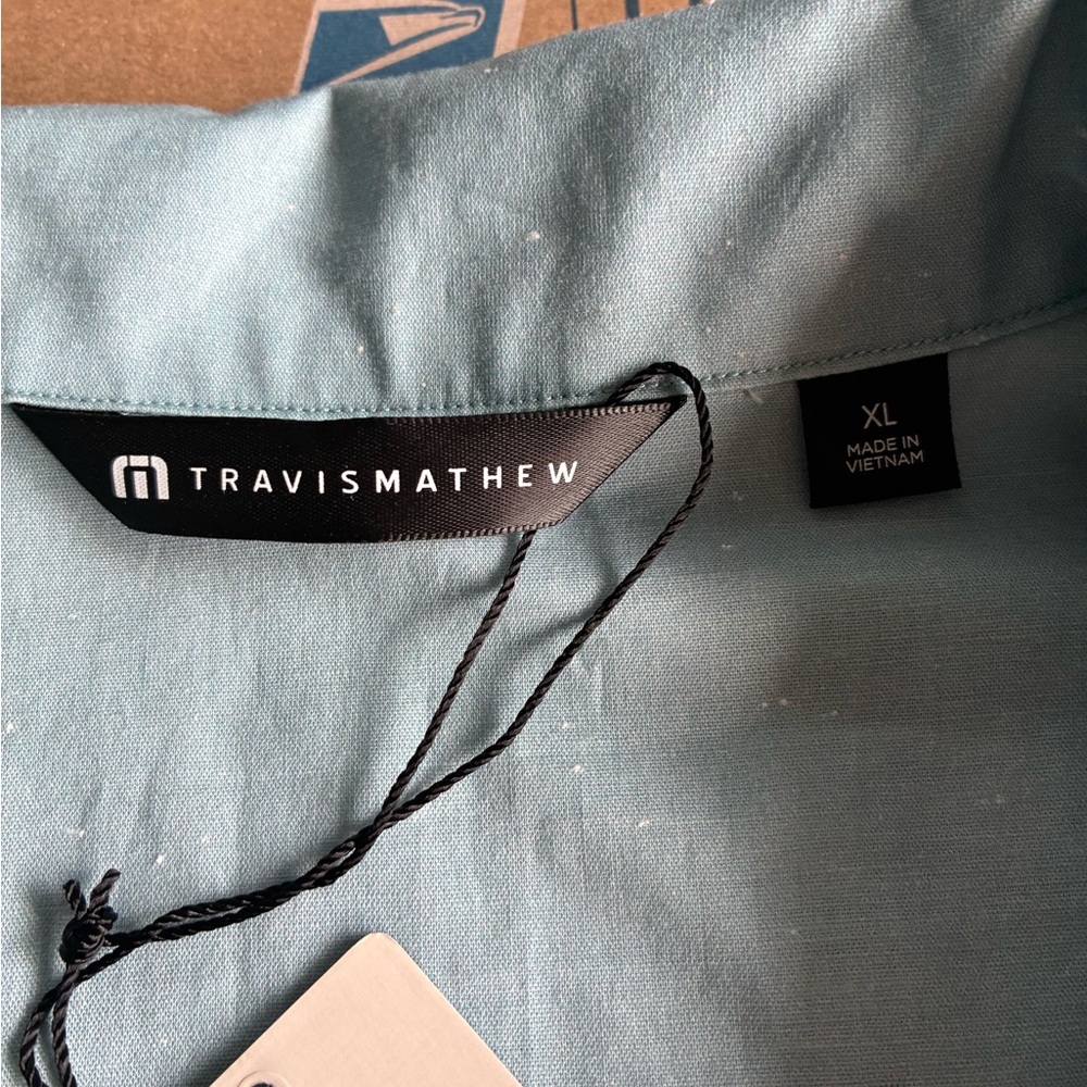 Travis Mathew Windy Bay Short Sleeve Dusty Blue Button-Up Shirt Size XL NWT - Picture 6 of 11